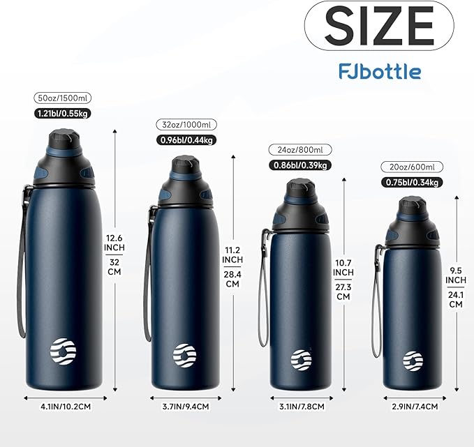 Fjbottle Insulated Stainless Steel Water Bottle, 24 Oz Leakproof Water Bottles, Ice Reusable Tumbler, Double Wall Vacuum Jug, Lightweight Durable for Traveling & Sports, Workout, 24oz