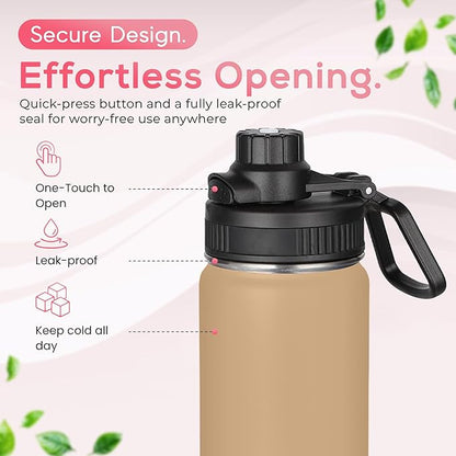 Y TOP 18 oz Insulated Water Bottle Leak Proof Spout Lid Fits in Car Cup Holder – Double Wall Dishwasher Safe Easy Clean stainless steel drinking water bottle for Gym Kids Sports Travel Hiking School