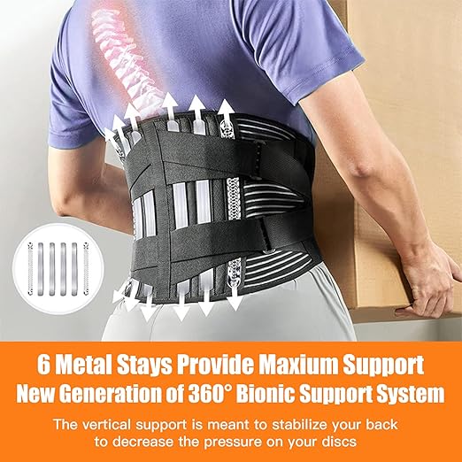 Back Brace Support Belt - Breathable Adjustable Lumbar Support, with EVA Removable Lumbar Pad, 6 Stays, for Lower Back Pain Relief (Light Gray, XX-Large)