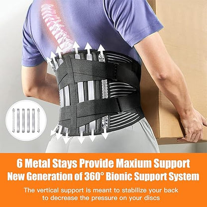 Back Brace Support Belt - Breathable Adjustable Lumbar Support, with EVA Removable Lumbar Pad, 6 Stays, for Lower Back Pain Relief (Light Gray, XX-Large)