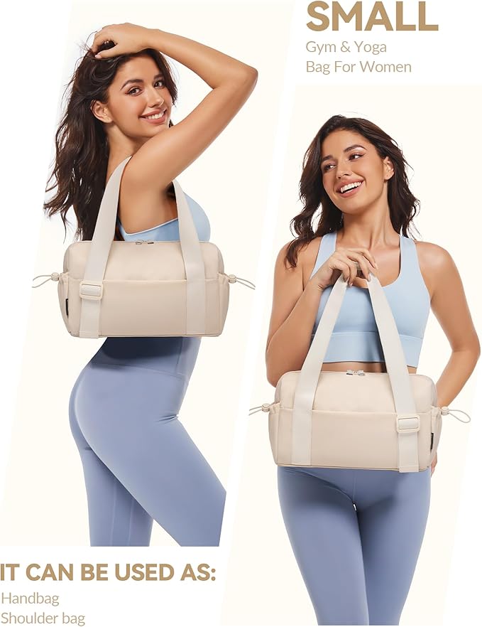Small Gym Bag for Women Mini Duffle Bag with Wet Compartment, Lightweight Waterproof Cute Tote for Girls Workout Sport Travel,Beige