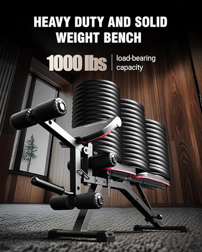 HARISON Adjustable Weight Bench, Bench1000 MAX Heavy Duty Workout Bench Press with Leg Extension and Preacher Pad for Home Gym Strength Training, Flat Incline Decline Sit Up Bench