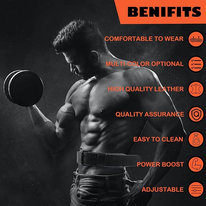 9mm Leather Fitness Weight Lifting Belt for Women&Men with 4 Inches Padded Lumbar Support for Power Lifting Workout & Squats Exercise