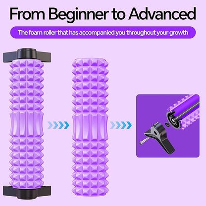 Foam Roller with Detachable Stand, 18” Deep Tissue Massage Roller, Beginner-Friendly Support Design for Muscle Recovery, Home Workout & Fitness - Purple