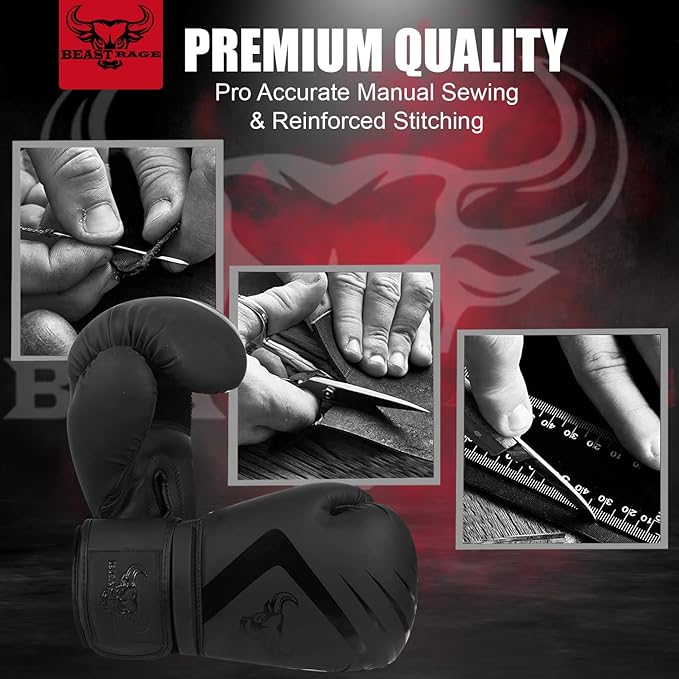 BEAST RAGE Boxing Gloves Muay Thai Kickboxing MMA Fight Bag Training Punch Hitting Workout Men Women Sparring Fitness Mitts Heavy Padded Martial Arts Sports