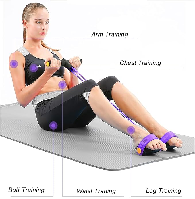 Resistance Bands with Handles, 8-Tube Elastic Foot Pedal Resistance Band, Figure 8 Resistance Band for Women 15-90LBS, Fitness Resistance Bands for Abdomen, Waist, Arm, Leg (Purple)