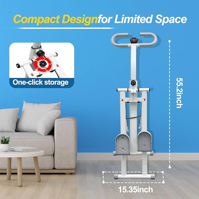 Stepper Machine Adjustable Handles, Compact Stepper Exercise Machine with LCD Display for Home Cardio Workout