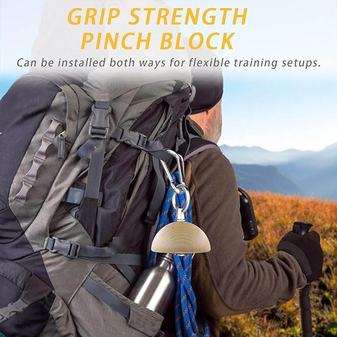Grip Strength Training Beech Wood Pinch Block & Half-Sphere Ball with Loading Pin – Hand, Finger, Forearm Workout Set for Climbing, Lifting, Fitness Training