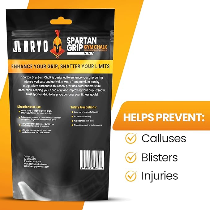 BRYO Spartan Grip Loose Chalk Bag Refill - 3.5oz - Premium Sports Chalk for Enhanced Grip - Ideal for Weightlifting, Climbing, Gymnastics, and More
