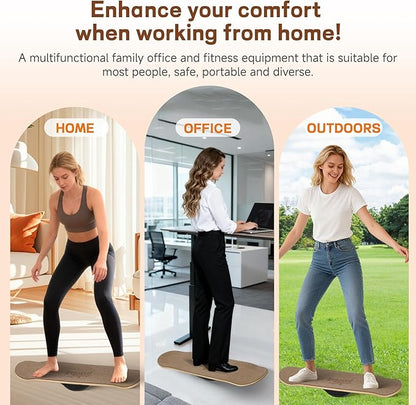 360° Balance Board for Adults & Kids – Wide Wooden Wobble Board for Standing Desk, Snowboard & Surf Training, Portable Home Gym Core Strength Trainer, 400lbs Capacity