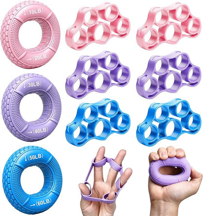 Grip Strength Trainer Kit, 3 Colors Forearm Strengthener & Hand Grip Strengthener, Finger Exerciser & Stretcher for Strength Training, Recovery & Flexibility