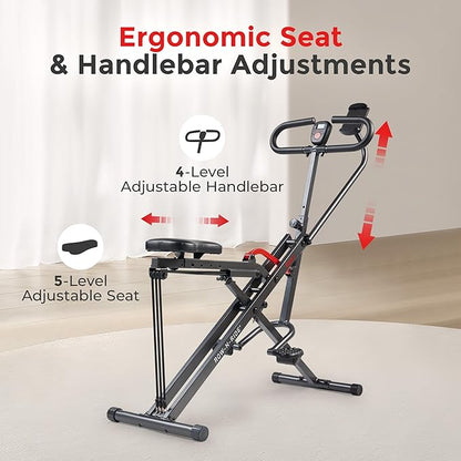 Sunny Health & Fitness Smart Upright Row-N-Ride Trainer w/Adjustable Resistance & 330LB Weight Capacity, Foldable Home Exercise Equipment for Arm, Glute & Leg Training, Free SunnyFit App Connection