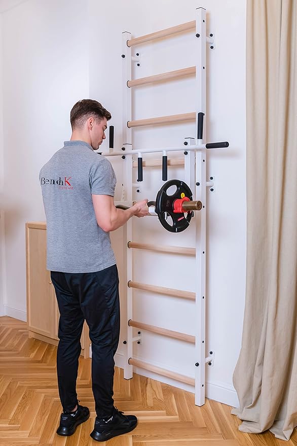 Wooden Swedish Ladder Wall Stall Bar - Indoor Chin Up Bar Workout Equipment for Home Exercise, Physical Therapy, Gymnastics, Fitness