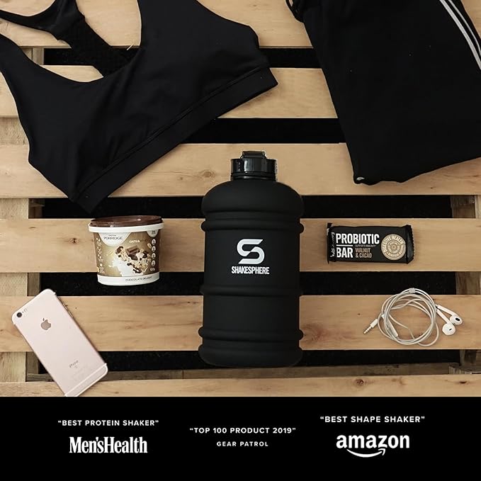 SHAKESPHERE Sports Water Bottle – 2.2L Wide Mouth Water Jug, Leakproof BPA-Free Gym Bottle for Men & Women, Great for Daily Hydration, Training, Travel, Outdoor Activities & Sports – Matte Black