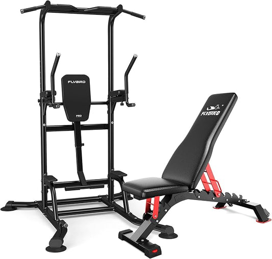 FLYBIRD Power Tower Pull Up Bar Station, Heavy Duty Dip Station with Adjustable Height, Multi-Function Pull Up Station for Home Gym Strength & Ab Workout, 800 LBS Capacity | FED Fitness