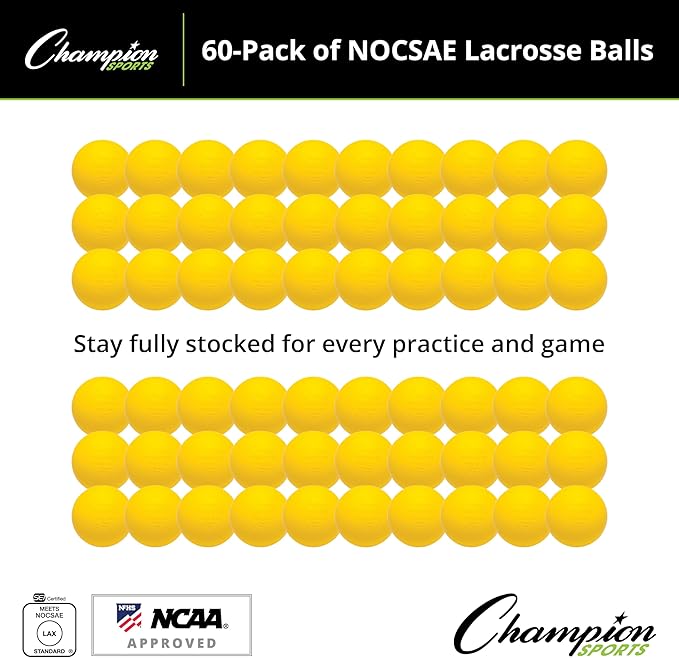Champion Sports Lacrosse Balls – Official Size SEI Certified, Multi-Color Packs of 3, 6, or 12 for Practice & Games