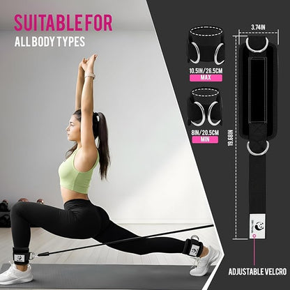 Slim Panda Ankle Strap for Cable Machine,Ankle Cuff for Kickbacks, Booty Hip Abductors,Glute Workouts, Leg Extensions, Curls for Men and Women, Adjustable with Double D-Rings