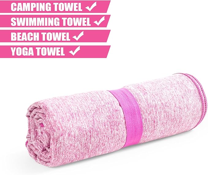 Quick Dry Microfiber Beach Towel,Large Camping Travel Gym Body Sweat Swimming Pool Hot Yoga Mat Towels(Pink, 30X60 Inch)