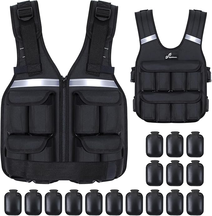 Sportneer Adjustable Weighted Vest Weights: 2-18 lbs/2-40 lbs Washable Weight Vest for Walking 16 In 1 Fast Adjust Rucking Vest for Women and Men Home Gym Running Jogging Strength Training Vests