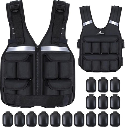 Sportneer Adjustable Weighted Vest Weights: 2-18 lbs/2-40 lbs Washable Weight Vest for Walking 16 In 1 Fast Adjust Rucking Vest for Women and Men Home Gym Running Jogging Strength Training Vests