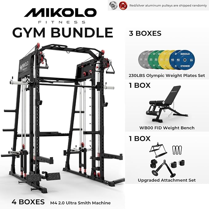 Mikolo M4 2.0 Smith Machine, All-in-One Home Gym Power Cage with LAT Pulldown & Cable Crossover, Squat Rack for Full Body Workouts
