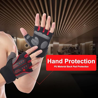 Workout Gloves for Men Women, Breathable Weight Lifting Gloves with Wrist Wraps Support for Gym, Exercise, Training and Fitness, Fingerless, Padded Full Palm Protection