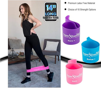 USA 14" x 3" Extra Long Latex Free Mini Loop Bands in 3, 5, 10 Pack Sets. 10 Strengths for Resistance Training, Stretching, Yoga, Toning. Plus an Exclusive iPhone App and E-Book.