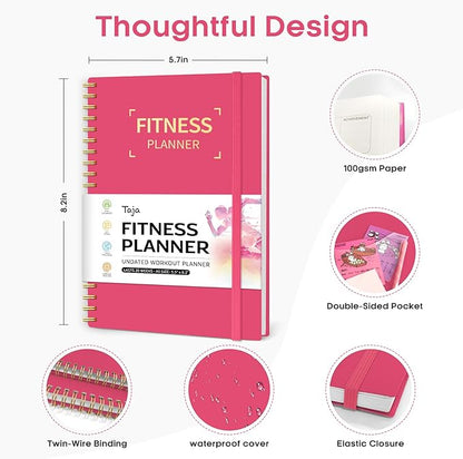Fitness Workout Journal for Women & Men, A5(5.5" x 8.4") Workout Log Book Planner for Tracking, Progress, and Achieving Your Wellness Goals-Berry Pink