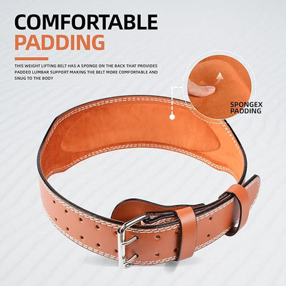 Leather Weight Lifting Belt, 4”& 6”Padded Lumbar Back Support, 10 Adjustable Holes, Gym Weight Belt Ideal for Deadlift, Powerlifting, Bodybuilding and Squat