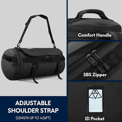 Haimont Large Duffle Backpack Bag for Men, Long Travel Duffel with Backpack Straps, Heavy Duty Back Packs with Shoes Compartment, Water-resistant, 90L, Black