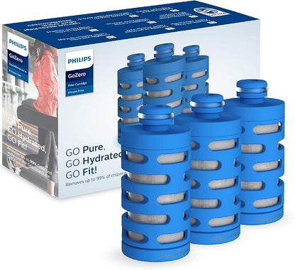 Philips Water GoZero Fitness Filters, Replacement Filter Cartridge, Activated Carbon Fiber Filter, for GoZero Active Bottle, (3 Counts), AWP287/37