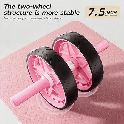 Double-Wheel Ab Roller for Core Training – Rebound Design with Adjustable Elastic Band, Silent Non-Slip Wheels, Detachable Build, Knee Pad & Bands – Home Gym Gear for Men/Women