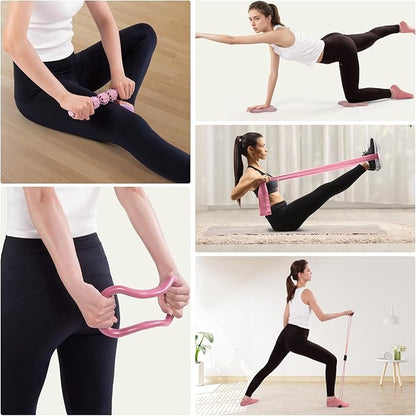 Pilates Ring Circle Fitness Set 17 pcs Equipment Accessories Workouts Includes Pilates Ball Magic Circle Yoga Ring Knee Pads and Resistance Bands for Women Set Gift for Women Weight Loss