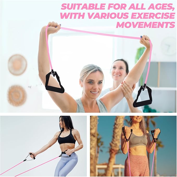 10 Pcs Resistance Bands with Handles Exercise Stretch Bands for Exercise Resistance Tube Band with Handles Resistances Fitness Band for Working Out 10 to 15 Pounds for Women Men Yoga, Pink