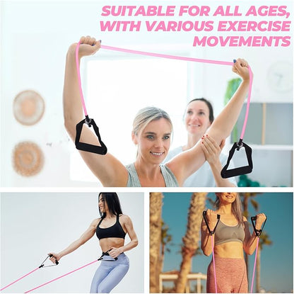 10 Pcs Resistance Bands with Handles Exercise Stretch Bands for Exercise Resistance Tube Band with Handles Resistances Fitness Band for Working Out 10 to 15 Pounds for Women Men Yoga, Pink