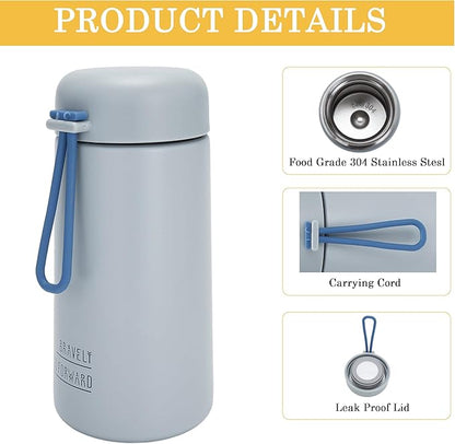 9oz Water Bottle Small Double Wall Insulated Mug,304 Stainless Steel for Hot&Cold Drinks,Leak Proof Water Bottle Vacuum Insulation with Carry Handle Grayish Blue