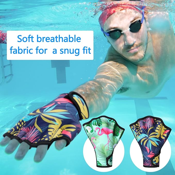 Honoson 2 Pairs Swimming Gloves Women Water Aerobics Gloves Aquatic Fitness Water Resistance Webbed for Men Women Unisex Poll Training Exercise