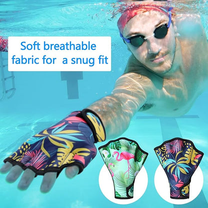 Honoson 2 Pairs Swimming Gloves Women Water Aerobics Gloves Aquatic Fitness Water Resistance Webbed for Men Women Unisex Poll Training Exercise