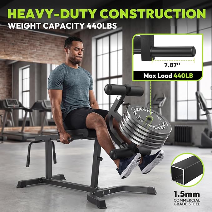 Leg Extension and Curl Machine, Adjustable Leg Curl Machine with Weight Plates Set, Seated Leg Extension and Lying Curl Machine for Lower Body Workouts, Leg Workout Equipment for Home Gym
