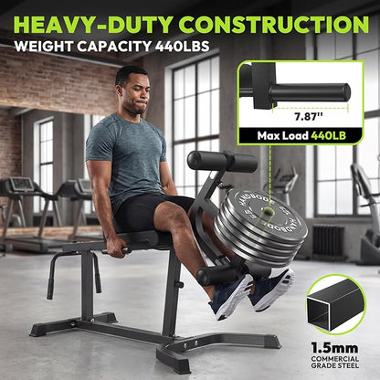 Leg Extension and Curl Machine, Adjustable Leg Curl Machine with Weight Plates Set, Seated Leg Extension and Lying Curl Machine for Lower Body Workouts, Leg Workout Equipment for Home Gym