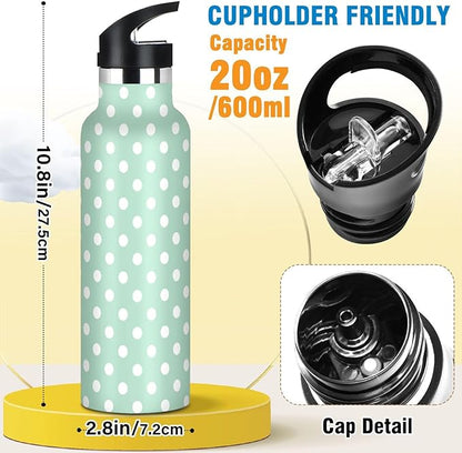 Kids Insulated Water Bottle for Boys Girls Polka Dot Mint Green 20 oz Stainless Steel Travel Mug Sport Water Bottles for Gym School