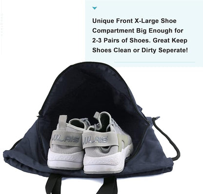 BeeGreen Drawstring Backpack Bag with Shoe Compartment, X-Large Black Gym Sports String Cinch Backpack