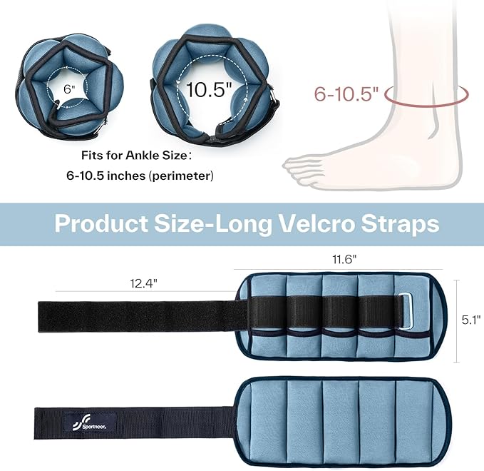 Sportneer Adjustable Ankle/Wrist Weights for Men Women Kids, Weighted Leg & Cuff Strength Training for Yoga Walking Running Aerobics Gym Fitness Physical Therapy
