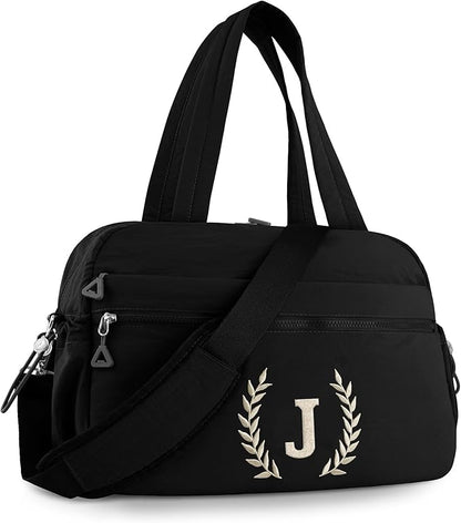 Gym Duffle Bag for Women – Embroidered Custom Initial Sports Bag for Men – Personalized Travel & Workout Duffel with Luggage Sleeve – Thoughtful Gift for Mom, Girl, Daughter, Mother (Black, J)