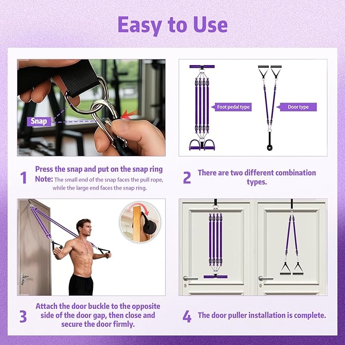 Pedal Resistance Band with Handle, Aturien Adjustable Powerful 4-Tube Elastic Bands for Exercise, Multifunctional Foot Pedal Puller, Home Workout Equipment for Legs Arms Abs