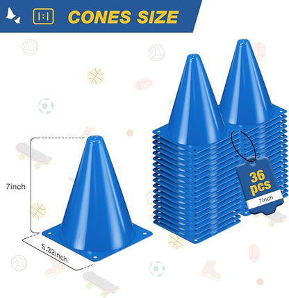 36pcs Cones 7 Inch Soccer Cones and Plastic Traffic Cones, Durable Cones for Sports Training, Ideal for Soccer, Basketball, Football, Skating, and Agility Drills Practice