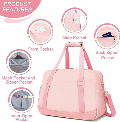 Sports Gym Bag for Women, Travel Duffle Bag with Shoe Compartment & Wet Pocket, Fitness Yoga Bag