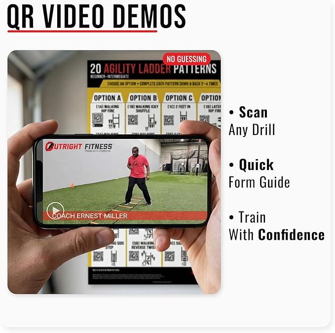 Agility Ladder Drills Poster – 20 Speed & Footwork Training Patterns with QR Video Demos