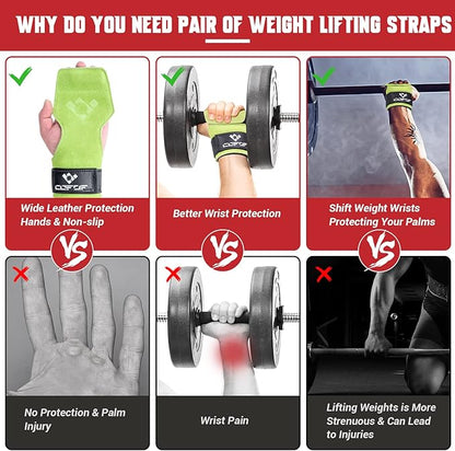 COFOF Weight Lifting Wrist Strap, Double Layer Leather Wrist Strap for Deadlift and Powerlifting, Adjustable Neoprene Padded Gym Workout Lifting Hooks (Pair)