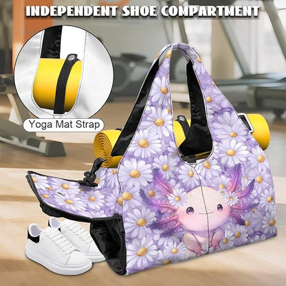 Gym Bag with Yoga Mat Holder Large Tote Bag With Multi Pockets for Women Men Dry Wet Separated Pocket Carryall Yoga Tote Bag for Pilates Travel Workout Office